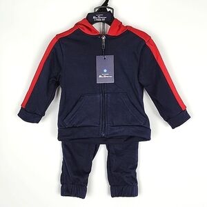 Ben Sherman Youth Boy's 2 Piece Set Hoodie Jacket Joggers Navy Red Sz 18 Months